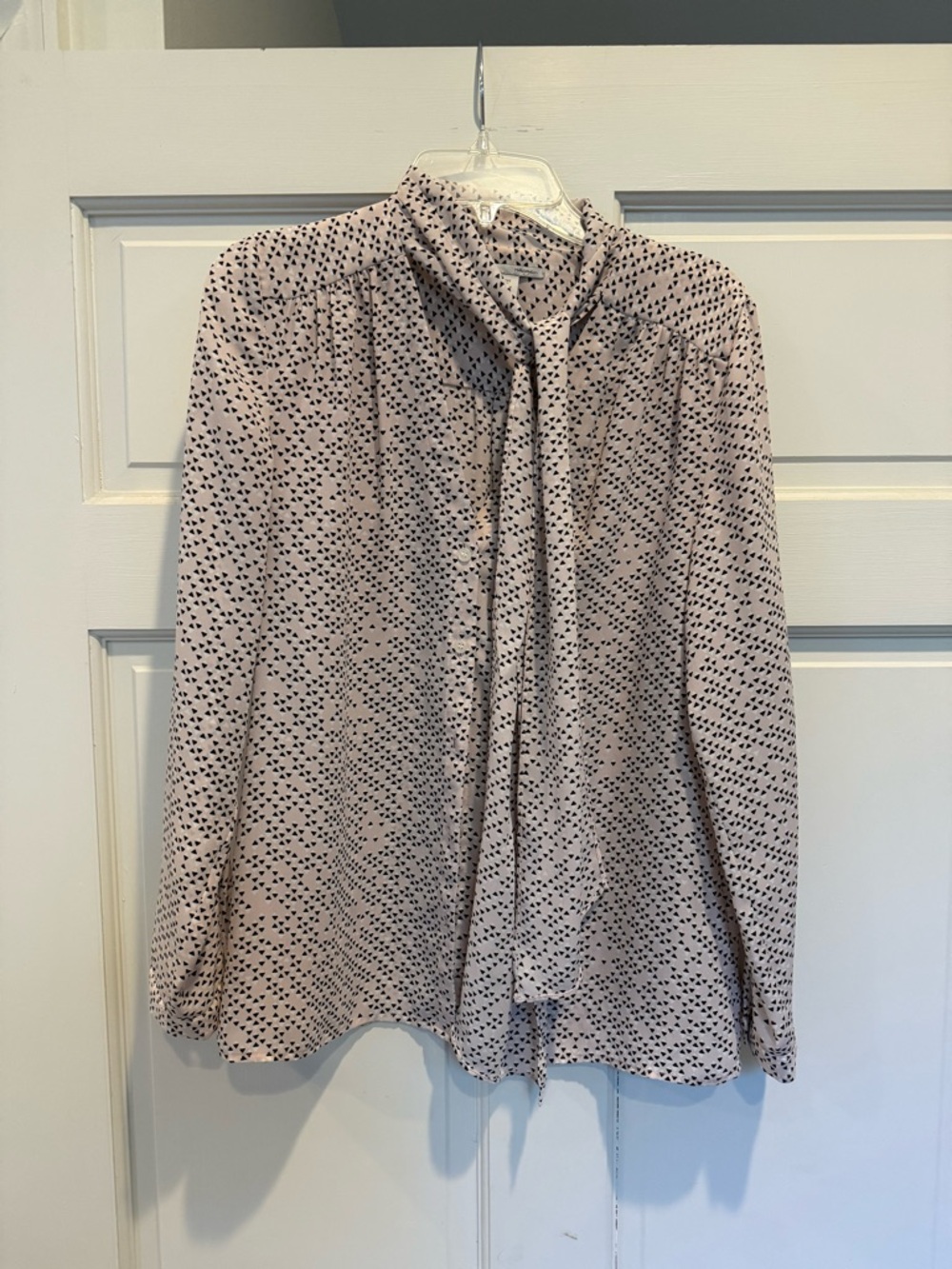 Halogen Pink Tie-Neck Blouse with Black Dot Print